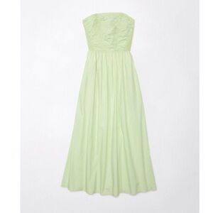 American Eagle Strapless Ruched Poplin Green Midi Dress Size Small